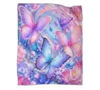 B1M7H4E9S Plaid Microfibre Papillon 3D Imprimé Doux Effet Polaire | 50x60inch microfibre chaleur légère canapé lit accent papillon pastel motif floral textile maison idée cadeau