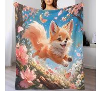 B1M7H4E9S Plaid Renard Fleurs Impression 3D Microfibre Toucher Polaire Doux | 60x80inch microfibre peluche chaleur légère canapé lit déco chambre enfant idée cadeau