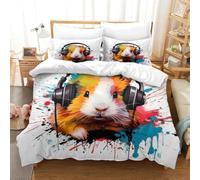 B1T7P5U8 Parure de lit Cochon d’Inde Casque Chambre ado | Super king（260x220cm）toucher microfibre doux fermeture éclair entretien facile couleurs vives cadeau jeune déco