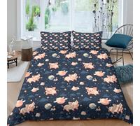 B1T7P5U8 Parure Housse de Couette Cochon Espace Chambre Ado | Super king（260x220cm）microfibre toucher doux fermeture éclair entretien facile ambiance ludique idée cadeau chambre étudiant