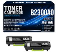 B2338dw B2442dw B2546dw B2650dw Cartouches de Toner Compatibles B2300A0 Imprimantes pour Lexmark MB2338adw MB2442adwe MB2546adwe MB2650adwe avec Puce 3000 Pages,B2300A0-2PC
