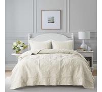 B2EVER Parure de lit damassée 3 pièces avec Couvre-oreillers pour très Grand lit, Couvre-lit matelassé Fin et bohème pour Toutes Les Saisons, Printemps et été, Ivoire, 264,2 x 228,6 cm