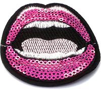 B2SEE Écusson brodé Patch ecusson Bouche thermocollant Paillette Bouche Rose 7 x 6 cm