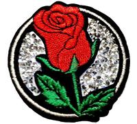 B2SEE Écusson Patch Badge Applique Strass thermocollant Brode Broderie pour Vetement Jeans Veste Enfant Bebe Femme Rose Rouge en Strass 7 cm