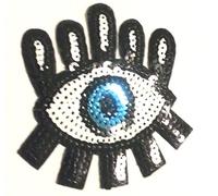 B2SEE ecusson Patch Badge Applique thermocollant Brode Broderie pour Vetement Jeans Veste Enfant Bebe Femme ecusson thermocollant œil Bleu avec Pailletes 9 x 8 cm