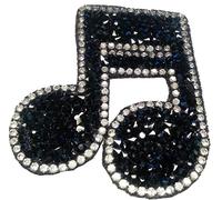 B2see Écusson Patch Badge Brode-rie Strass Note Clef Musique Noir en Strass thermocollant 6,8 cm