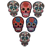 B2SEE Ecusson/Patch - Badge Crâne/Tête de Mort/Mexicaine thermocollant/a Coudre Sticker/Deco-Ration/DIY/Brode-rie Vetement (6 Pieces)