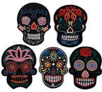 B2SEE Ecusson/Patch - Badge Crâne/Tête de Mort/Mexicaine thermocollant/a Coudre Sticker/Deco-Ration/DIY/Brode-rie Vetement (5 Pieces)