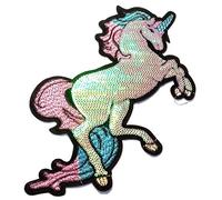 B2SEE Écusson Patch Badge Licorne brodé a Coudre ecusson Licorne Paillettes Grande Taille Licorne Grande 28 x 16 cm