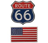 B2SEE Écussons Patches Imprimés Route 66 USA brodé-rie Vetement thermocollants