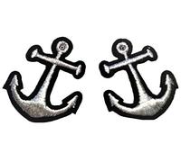 B2SEE Patch Ecusson Brode-rie thermocollant Ancre Marine Argenté Noir kit de Deux Petites a 4,4 cm a Piece