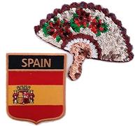 B2SEE Patch Écusson Motif Drapeau Espagne Logo été Éventail séville Paillette-s Andalousie Danse/Espagnol appliqué brodé-rie thermocollant 2 Pieces