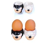 B2SEE Set 4 Coquetiers vaiselle déco en céramique de Motifs Design Animaux (Moutons 2 Noirs 2 Blancs)