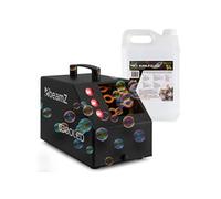 BeamZ B300LED Pack Machine à Bulles Enfant/Mariage/Soirée avec 5L de Liquide - LEDs RGB Double Roue
