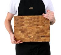 B4K® 37×27 cm Planche artisanale en bois de chêne | Bloc de cuisine robuste | Bois de bout huilé avec design ergonomique et base antidérapante