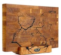 B4K Lichtenberg Blitze Bloc à découper avec support en chêne 35 x 25 x 4 cm Planche à découper en bois fin de qualité supérieure avec poignées faites à la main antibactérienne et douce au couteau
