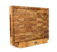 B4K Planche à découper avec support en bois de chêne 40 × 30 × 4 cm - Bloc à découper solide | Planche à découper antibactérienne avec poignées, rainure pour jus et pieds en silicone | Parfaite pour