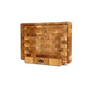 B4K® Planche à découper en bois de cerisier antibactérien - 35 × 25 × 4 cm - Support en chêne - Bloc de hachage massif - Poignées, rainure à jus et pieds en silicone