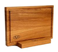 B4K Planche à découper en chêne - 30 x 20 x 2,2 cm - Avec support - Fabriquée à la main, huilée et antibactérienne - Utilisable des deux côtés - Polyvalent comme planche de cuisine, planche à découper