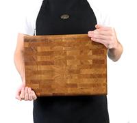B4K Planche à découper en chêne - 40 × 30 cm - Bloc de hachage massif - Planche en bois de cerveau antibactérien avec poignées, rainure à jus et pieds en silicone - Parfait pour la cuisine, la viande
