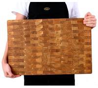 B4K Planche à Découper en Chêne - 60 × 40 × 4 cm - Bois de Bout Massif Antibactérien avec Poignées et Pieds en Silicone - Parfaite pour la Cuisine et la Viande