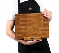 B4K Planche à Découper en Chêne Massif - 40 × 30 cm - Bloc de Hachage avec Support - Bois de Bout Antibactérien avec Poignées, Rainure à Jus et Pieds en Silicone
