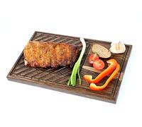 B4K® Planche à steak en bois de chêne - Planche de service pour steak et viande grillée - Planche à découper massive avec rainure à jus - Planche à griller de qualité supérieure pour barbecue, viande