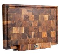 B4K Planche de cuisine 45х30х4 cm avec support en bois de noyer massif, planche en bois de cerveau antibactérien avec poignées, pieds en silicone et rainure à jus, planche à découper en bois de bout