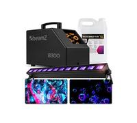 BeamZ B300 Machine à Bulles - 30 Tours/Min avec Grande Roue + 5L de Liquide UV + Barre LED UV, Ventilateur Puissant, Effet Tourbillonnant