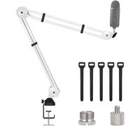 BA-02 Bras de microphone réglable avec clip de suspension pour studio Blue Snowball, ICE, Blue Yeti, radiodiffusion et jeux (blanc), 7 cm