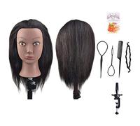 Ba Sha Tête à coiffer afro à cheveux 100 % naturels pour apprentissage de coiffure avec pince de fixation sur table