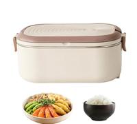 baabeash Boîte À Lunch Chauffante Avec Poignée, Électrique, Double Grille, | Chauffe-Repas Pour Adulte Étudiant Pour Bureau, École, Camion, Salle De Classe, Lieu De Travail, Camping, Brun