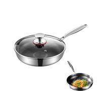 baabeash Poêles Antiadhésives - Poêle à Frire Portable en Acier Inoxydable - Avec Couvercle Léger Résistant aux Rayures pour Cuisine Sauter Griller | Préparation Repas Appartement Cuisson