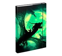 Baagl Boîte de classement pour cartable A4, Chemise pour enfants avec élastique et rabat intérieur, Classeur avec élastique pour garçon (dragon)