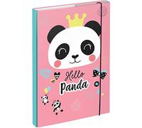 Baagl Boîte de classement pour cartable A4, Chemise pour enfants avec élastique et rabat intérieur, Classeur avec élastique pour fille (panda)