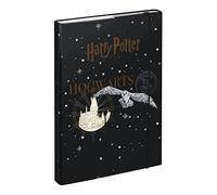 Baagl Boîte de classement pour cartable A4, Chemise pour enfants avec élastique et rabat intérieur, Classeur avec élastique pour garçon (armoiries Harry Potter Poudlard)