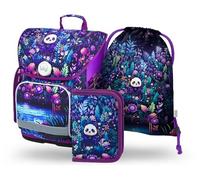 Baagl Cartabl garçon 3 pièces, ergonomique 1ère classe, sac d'école avec sangle de poitrine, Jungle Panda