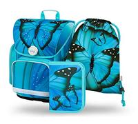 Baagl Cartabl garçon 3 pièces, ergonomique 1ère classe, sac d'école avec sangle de poitrine, motifs papillons
