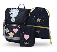 Baagl Cartable garçon 3 pièces, cartable Ergo pour 1ère artable ergonomique primaire, sac d'école primaire avec sangle de poitrine, Licorne dorée, Ensemble cartable