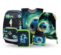 Baagl Cartable garçon 5 pièces (Airy Plus cartable pour 1ère classe, trousse, sac de gym, tablier, sac de poitrine), cartable primaire, sac à dos d'école ergonomique, 25 l, Football, L, Ultra léger