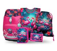 Baagl Cartable garçon 5 pièces (Airy Plus cartable pour 1ère classe, trousse, sac de gym, tablier, sac de poitrine), cartable primaire, sac à dos d'école ergonomique, 25 l, rose, L, Ultra léger