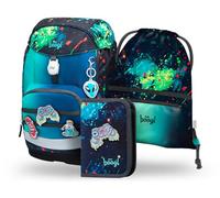 Baagl Cartable garçon fille ensemble 3 pièces (Airy Plus sac d'école pour 1ère classe, trousse, sac de gym), cartable primaire, sac à dos d'école maternelle ergonomique - 25 l, Chill, L, Ultra léger