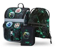 Baagl Cartable garçon fille ensemble 3 pièces - Sac d'école Zippy pour 1ère classe - Cartable primaire avec sangle de poitrine - Sac à dos d'école ergonomique, Dragon., De taille moyenne, Créateur