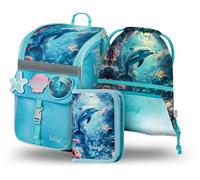 Baagl Cartable garçon fille ensemble 3 pièces - Sac d'école Zippy pour 1ère classe - Cartable primaire avec sangle de poitrine - Sac à dos d'école ergonomique, Dauphin, 28x37x17 cm