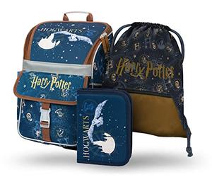Baagl Cartable garçon fille ensemble 3 pièces - Sac d'école Zippy pour 1ère classe - Cartable primaire avec sangle de poitrine - Sac à dos d'école ergonomique, Harry Potter Poudlard, 17 cm x 28 cm x