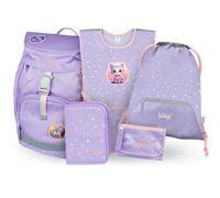 Baagl Cartable garçon fille ensemble 5 pièces (sac d'école Airy pour 1ère classe, trousse, sac de gym, tablier, sac de poitrine), cartable primaire, sac à dos d'école ergonomique, 16,5 l, Animaux