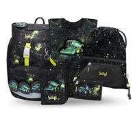 Baagl Cartable garçon fille ensemble 5 pièces (sac d'école Airy pour 1ère classe, trousse, sac de gym, tablier, sac de poitrine), cartable primaire, sac à dos d'école ergonomique, 16,5 l, Tracteur