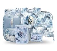 Baagl Cartable garçon fille ensemble 5 pièces (sac d'école Airy pour 1ère classe, trousse, sac de gym, tablier, sac de poitrine), cartable primaire, sac à dos d'école ergonomique, 16,5 l, Polaire