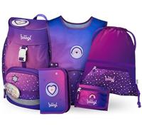 Baagl Cartable garçon Fille Ensemble 5 pièces (Sac d'école Airy pour 1ère Classe, Trousse, Sac de Gym, Tablier, Sac de Poitrine), Cartable Primaire, Sac à Dos d'école Ergonomique, 16,5 l, Cheval cœur