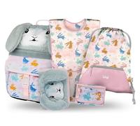 Baagl Cartable garçon fille ensemble 5 pièces (sac d'école Zippy pour 1ère classe, trousse, sac de gym, tablier, sac de poitrine), cartable primaire, sac à dos d'école ergonomique, 18 l, Motif lapins